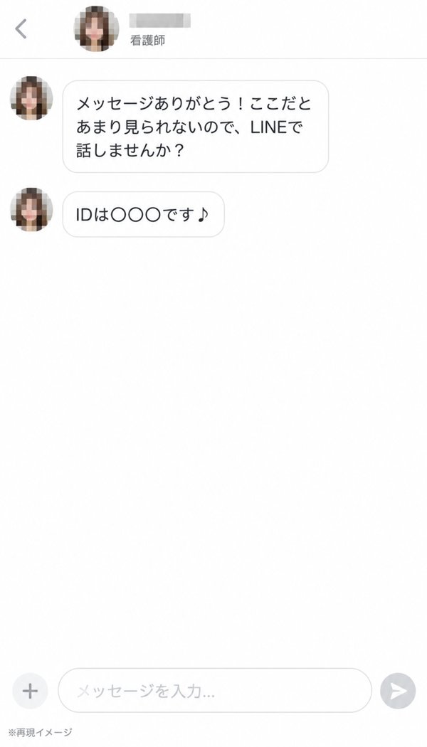 看護師を名乗る業者からのメッセージ（再現イメージ）